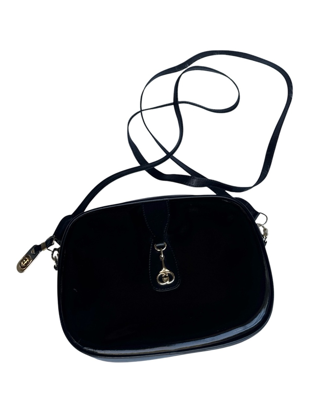 Gucci VTG Patent Leather Camera Style Crossbody Bag Interlocking GG Emblem + COA